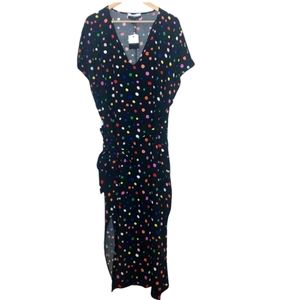 Eloquii Elements Black Polka Dot Short Sleeve Belted Maxi Dress Size 18/20